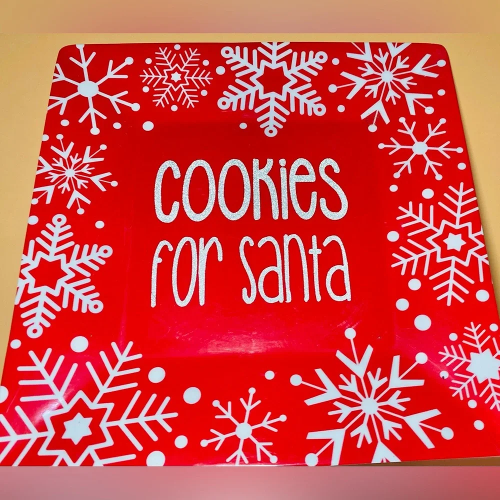 Christmas Cookies For Santa Red Snowflakes Party Holiday Serving‎ Tray Platter 2